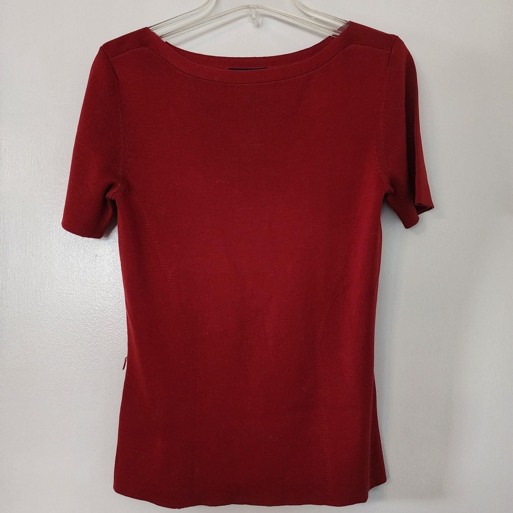 S Deep Red 100% Silk Ann Taylor Short Sleeve Top